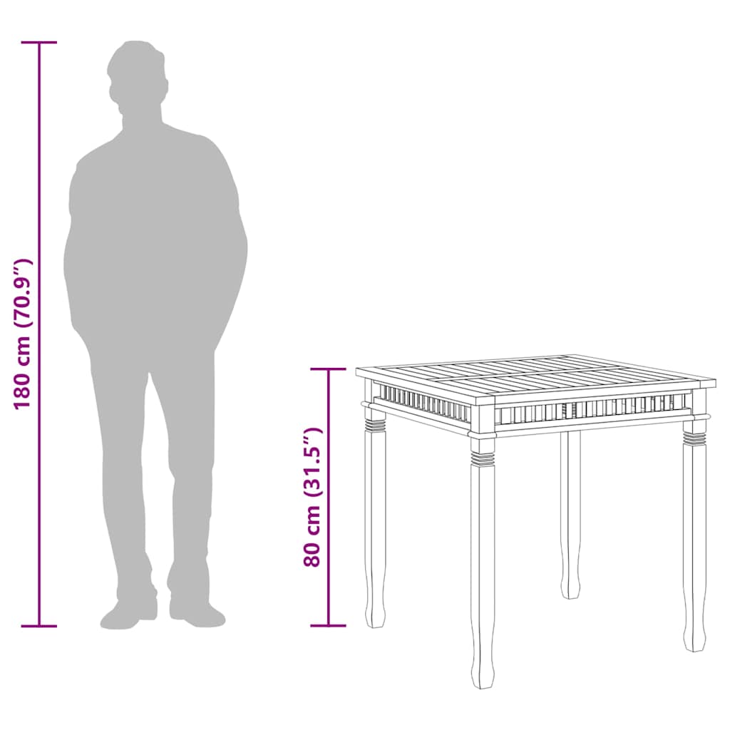 Table à manger de jardin 80x80x80 cm en bois de teck massif