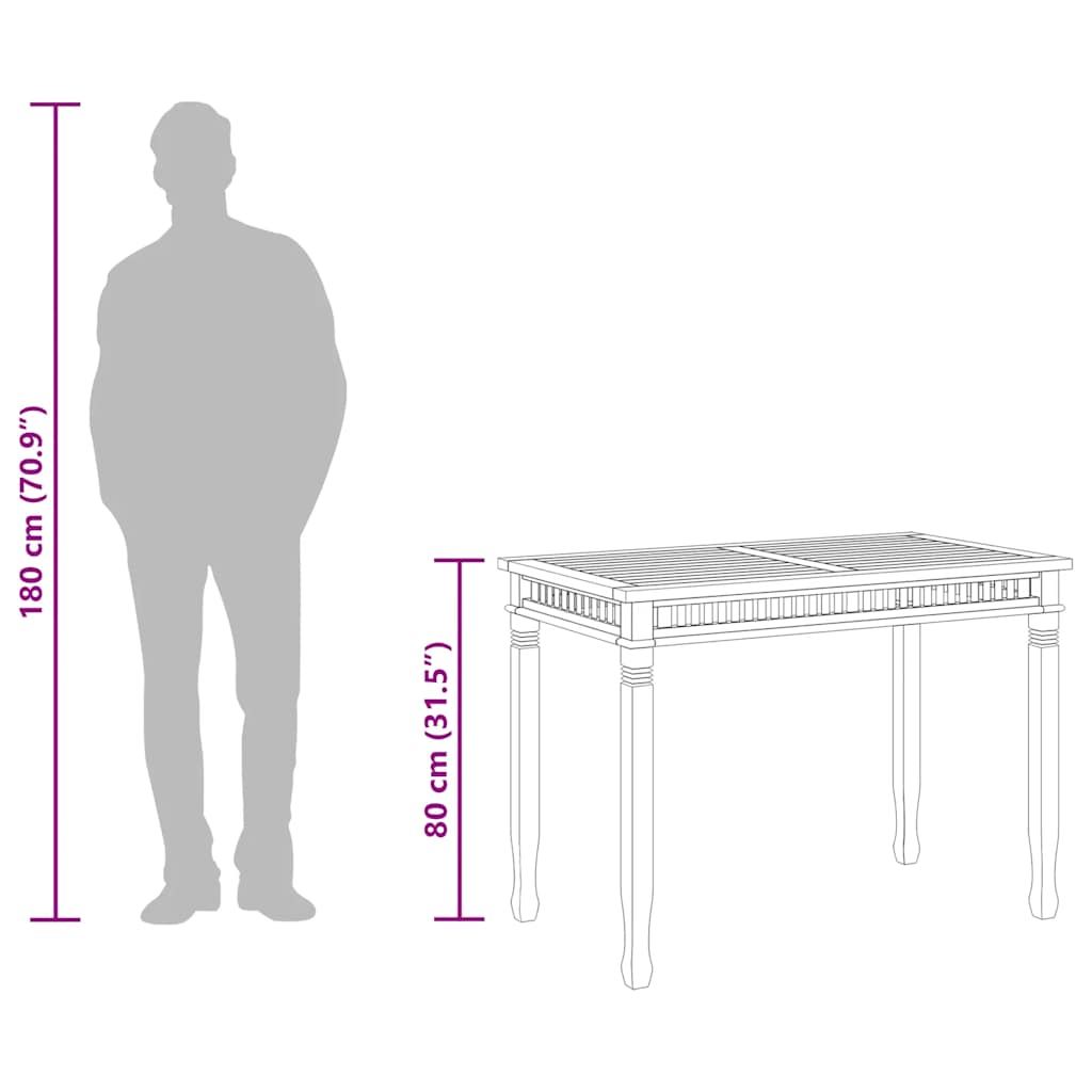 Table à manger de jardin 110x65x80 cm en bois de teck massif
