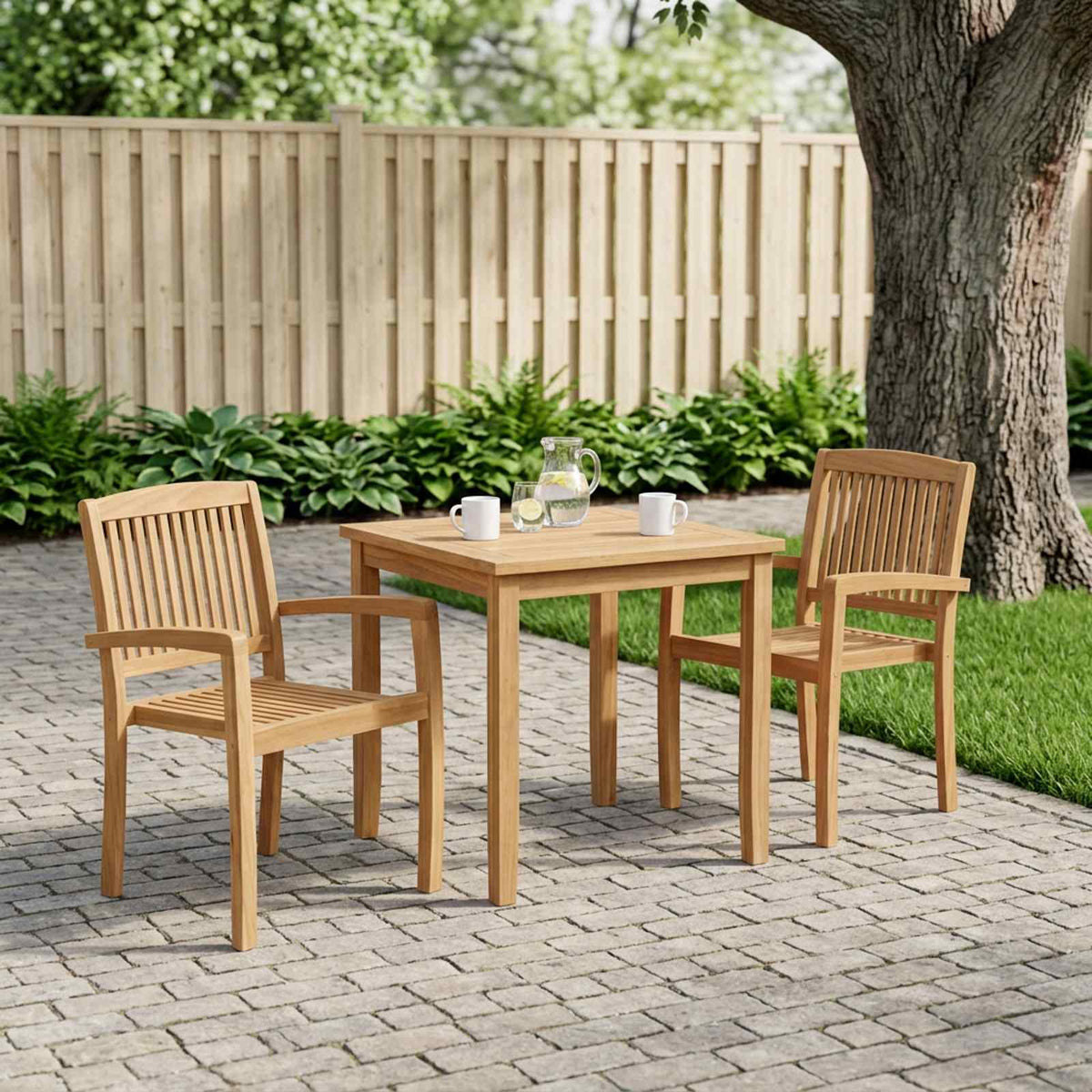 Garten-Essstühle 2 Stk. Stapelbar Teak Massivholz
