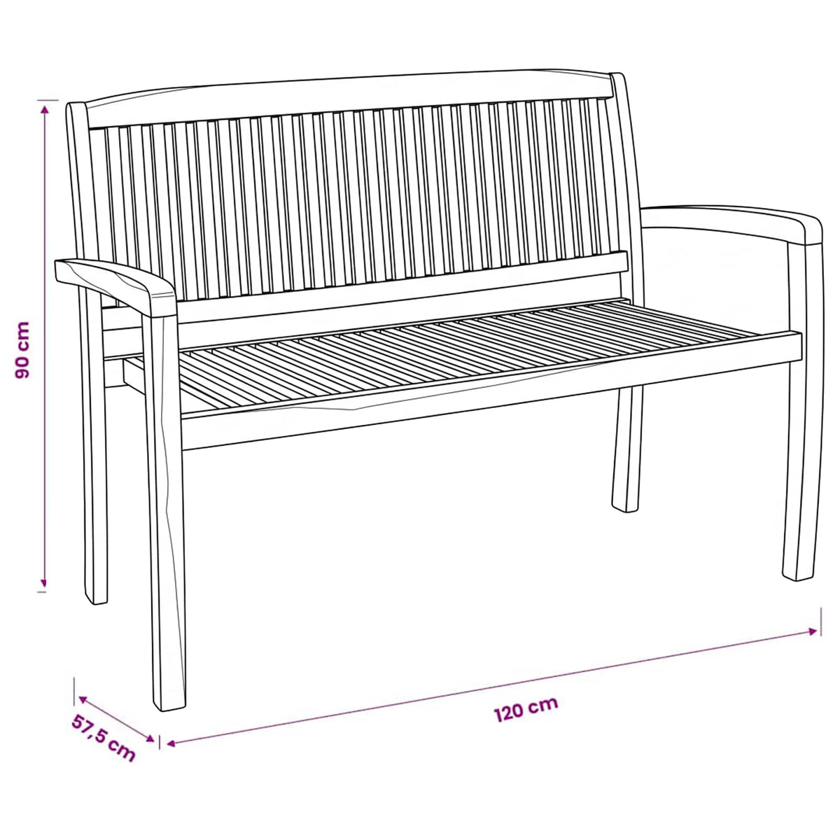 Gartenbank 2-Sitzer Stapelbar 120 cm Massivholz Teak