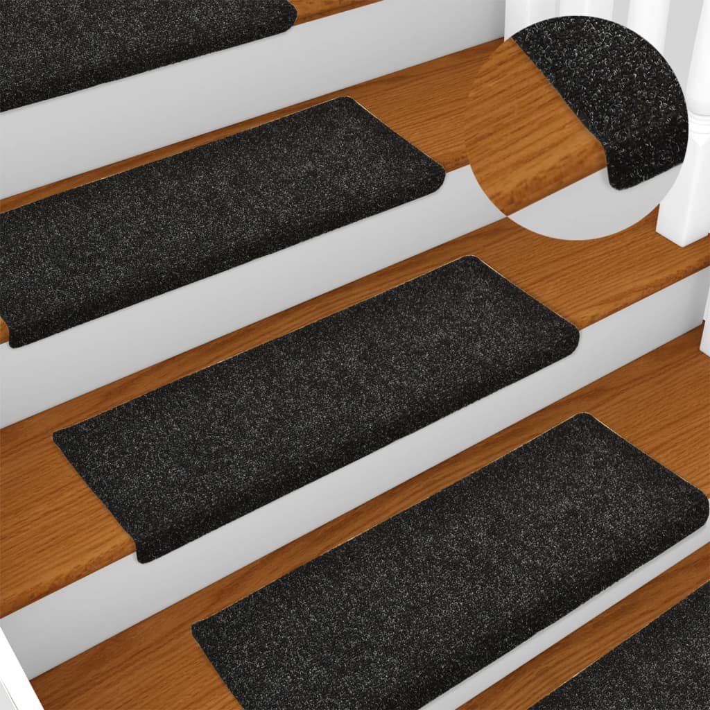 Stufenmatten Selbstklebend 15 Stk. 65x21x4 cm Schwarz Rechteckiger Rand