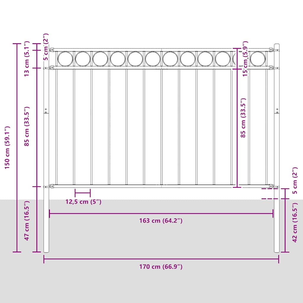 Gartenzaun ASSEN Stahl 1,7 x 1 m Schwarz