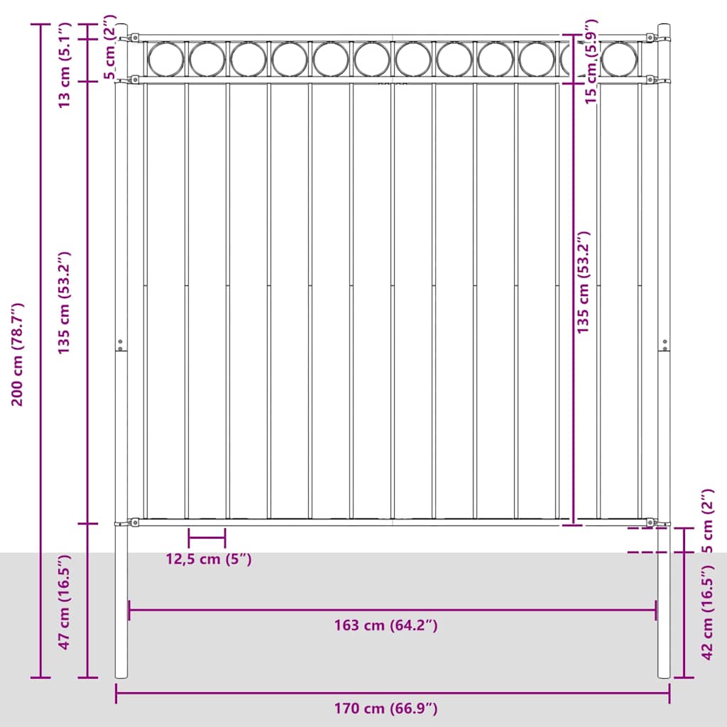 Gartenzaun ASSEN Stahl 1,7 x 1,5 m Schwarz
