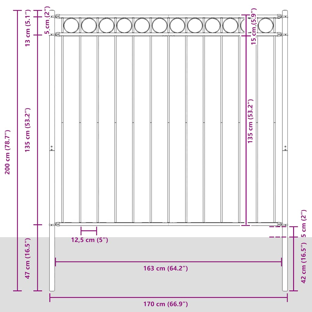 Gartenzaun ASSEN Stahl 1,7 x 1,5 m Schwarz