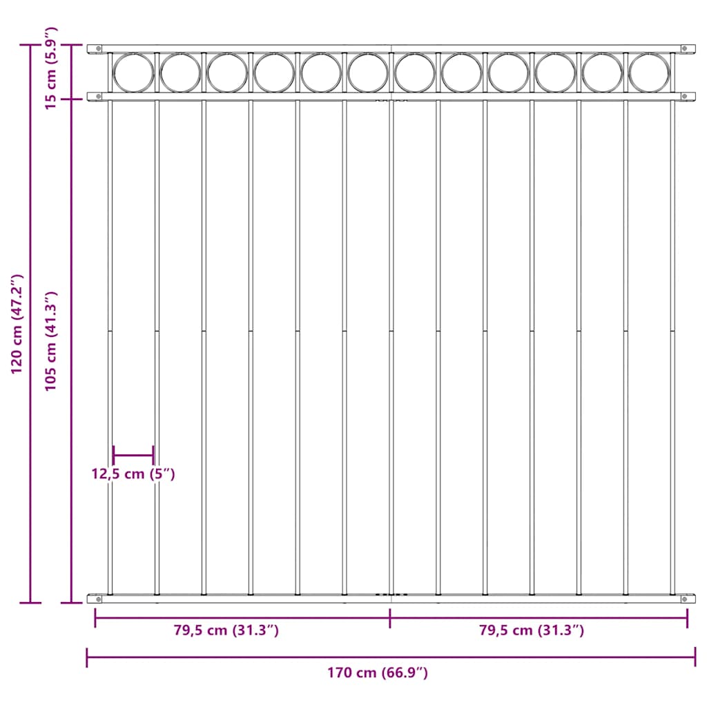 Zaunelement ASSEN Stahl 1,7 x 1,2 m Schwarz