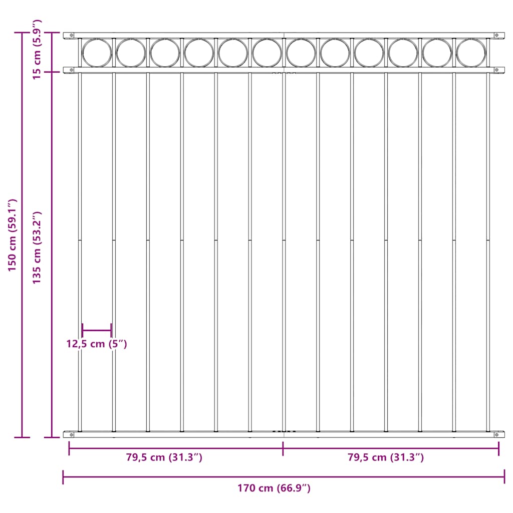 Zaunelement ASSEN Stahl 1,7 x 1,5 m Schwarz