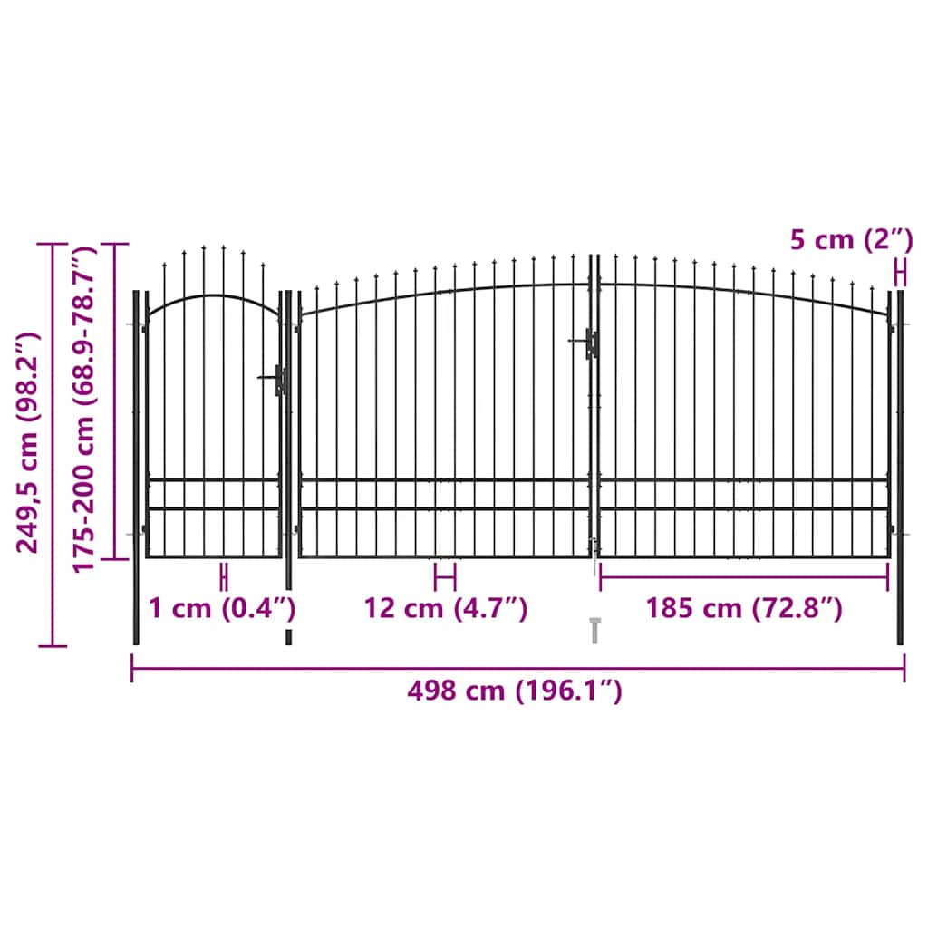 Gartentor Woerden mit Speerspitze 5 x 1,95 m Schwarz