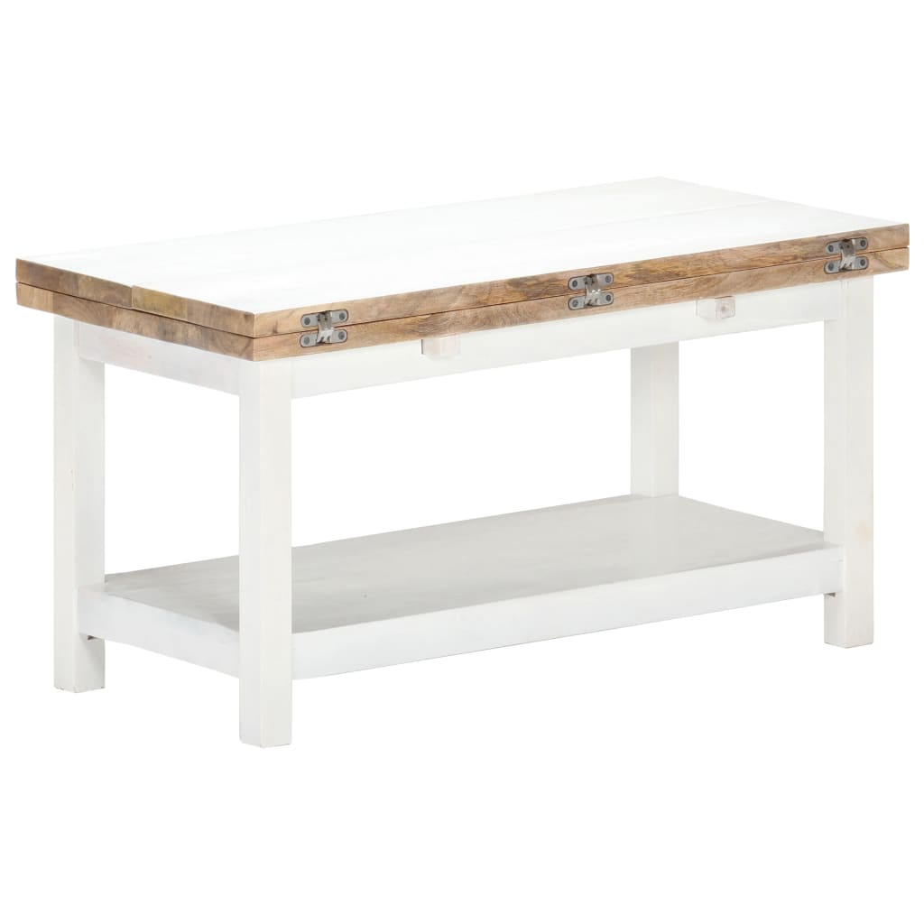 Couchtisch Ausziehbar Weiß 90x(45-90)x45 cm Massivholz Mango