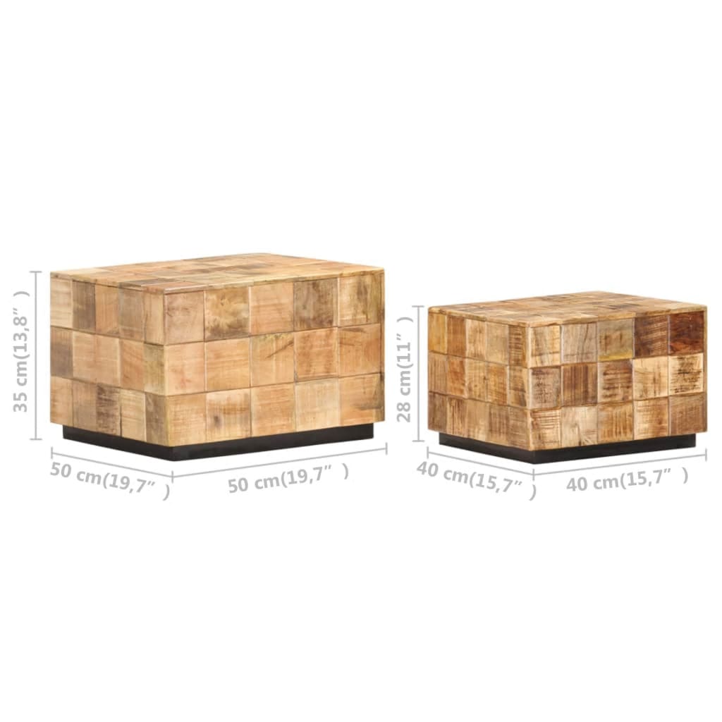 Coffee tables 2 pcs. in block design Rough solid mango wood
