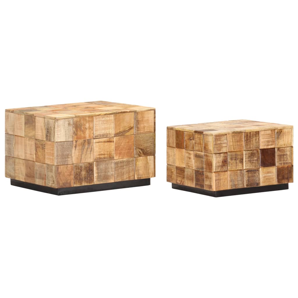 Coffee tables 2 pcs. in block design Rough solid mango wood