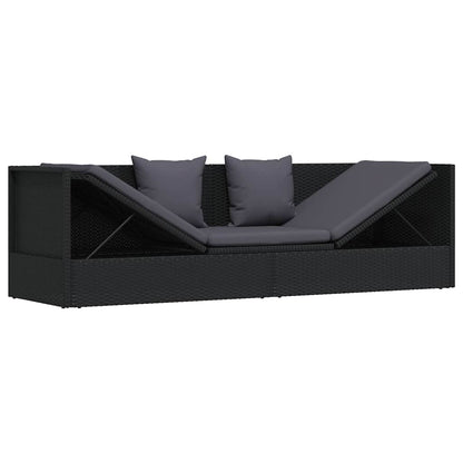 Garten-Sofabett mit Kissen Poly Rattan Schwarz