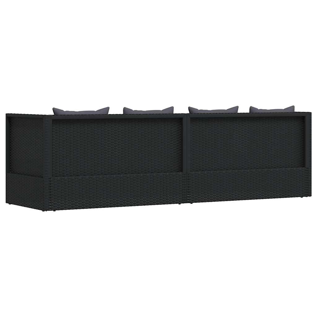 Garten-Sofabett mit Kissen Poly Rattan Schwarz