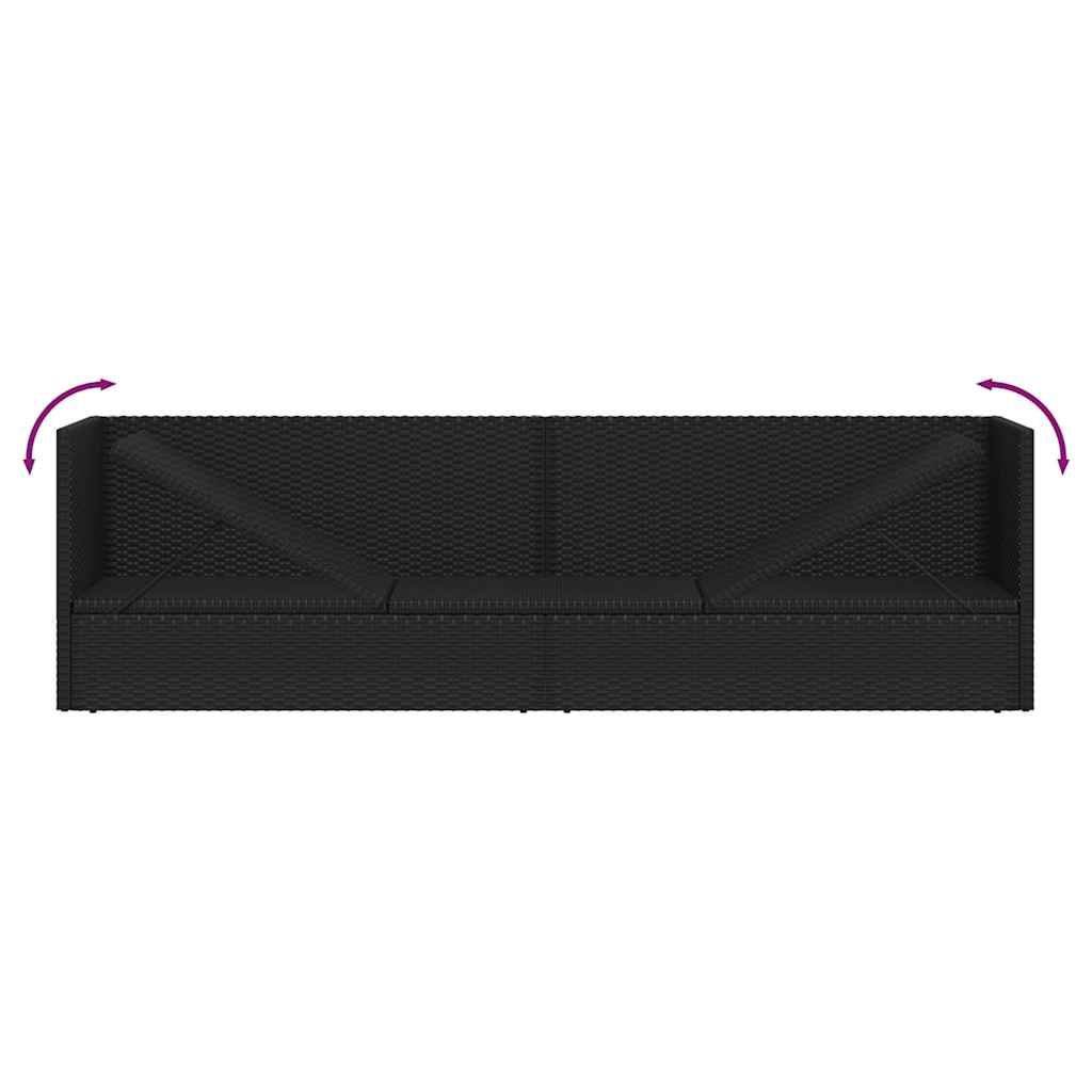 Garten-Sofabett mit Kissen Poly Rattan Schwarz