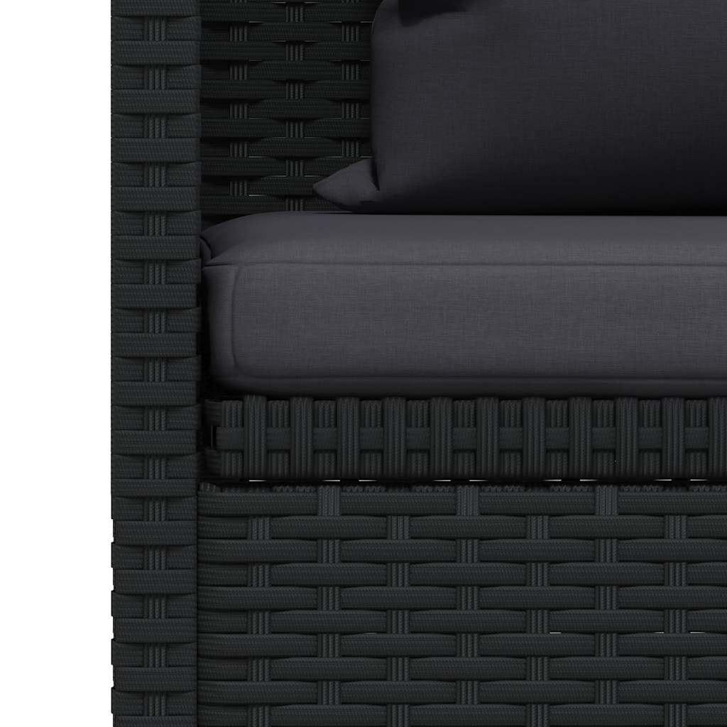 Garten-Sofabett mit Kissen Poly Rattan Schwarz