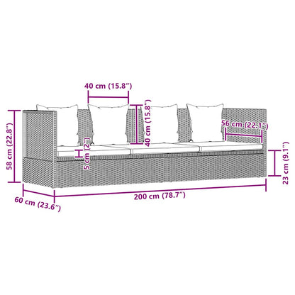 Garten-Sofabett mit Kissen Poly Rattan Schwarz