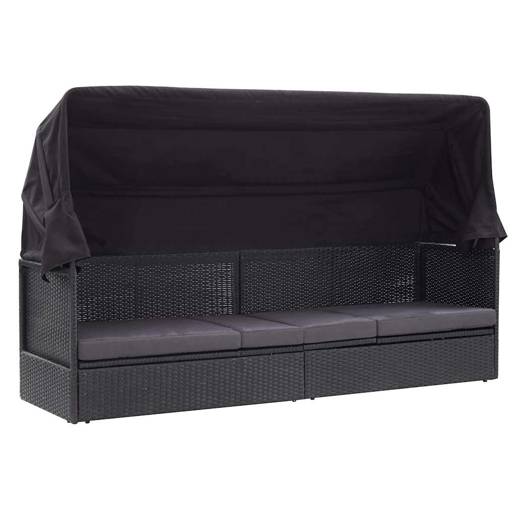 Outdoor-Sofabett mit Dach Poly-Rattan Schwarz