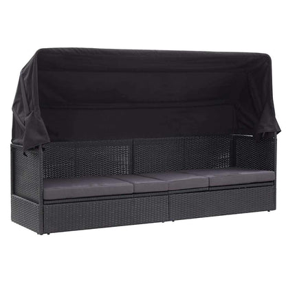 Outdoor-Sofabett mit Dach Poly-Rattan Schwarz