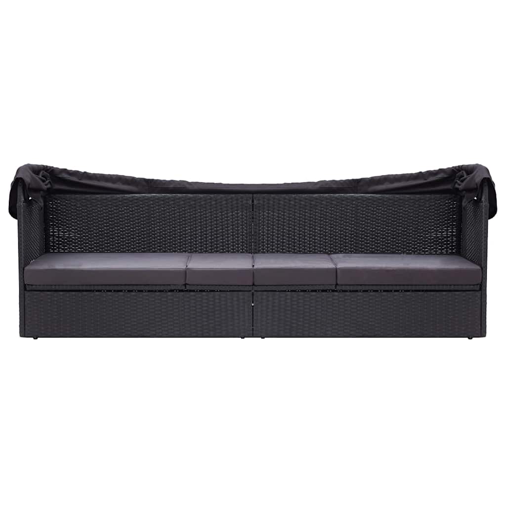 Outdoor-Sofabett mit Dach Poly-Rattan Schwarz