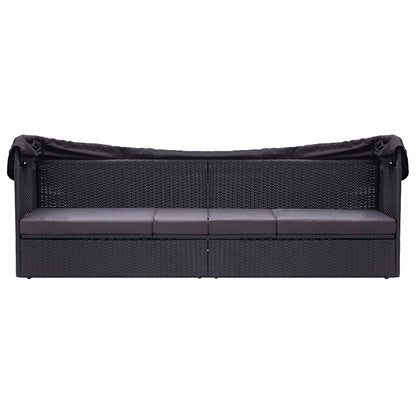 Outdoor-Sofabett mit Dach Poly-Rattan Schwarz