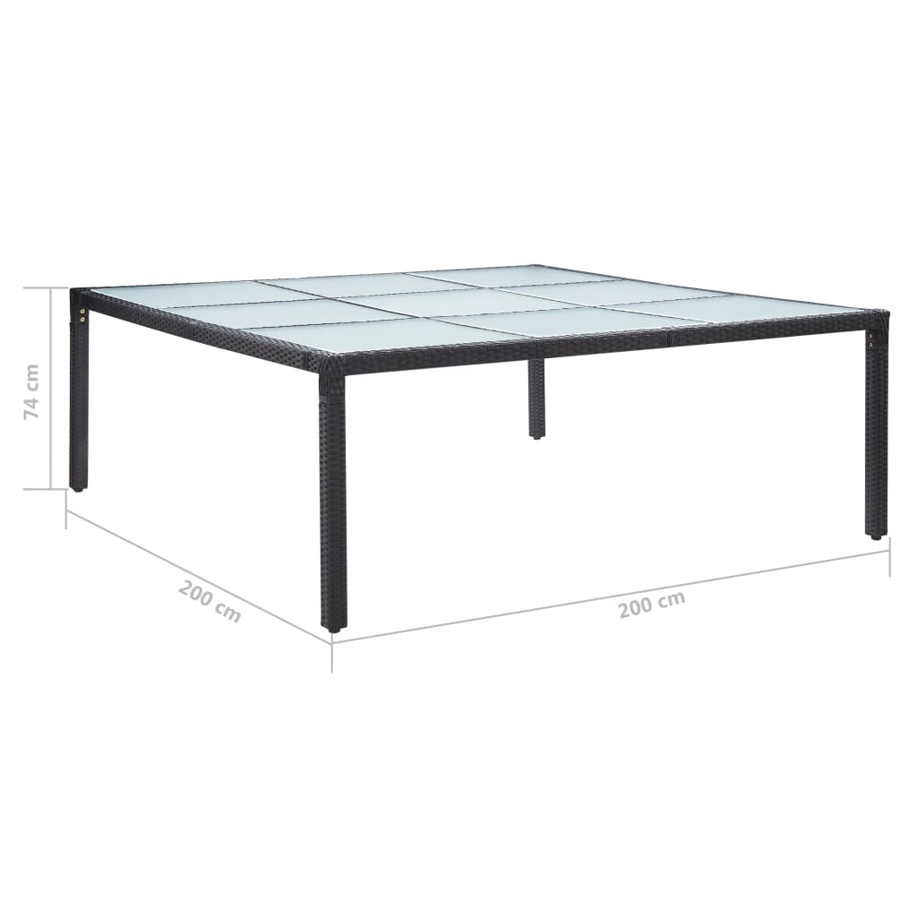 Table à manger de jardin noir 200×200×74 cm poly rotin