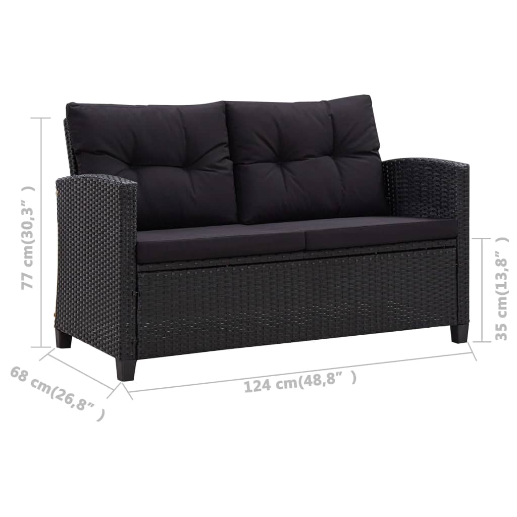 2-Sitzer-Gartensofa mit Kissen Schwarz 124 cm Poly Rattan