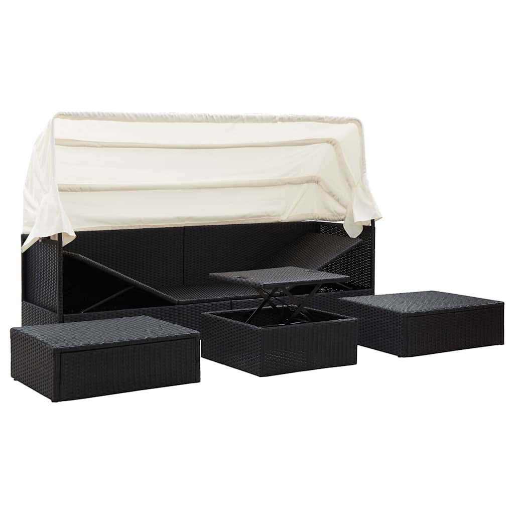 Garten-Sonneninsel mit Dach Schwarz Poly Rattan