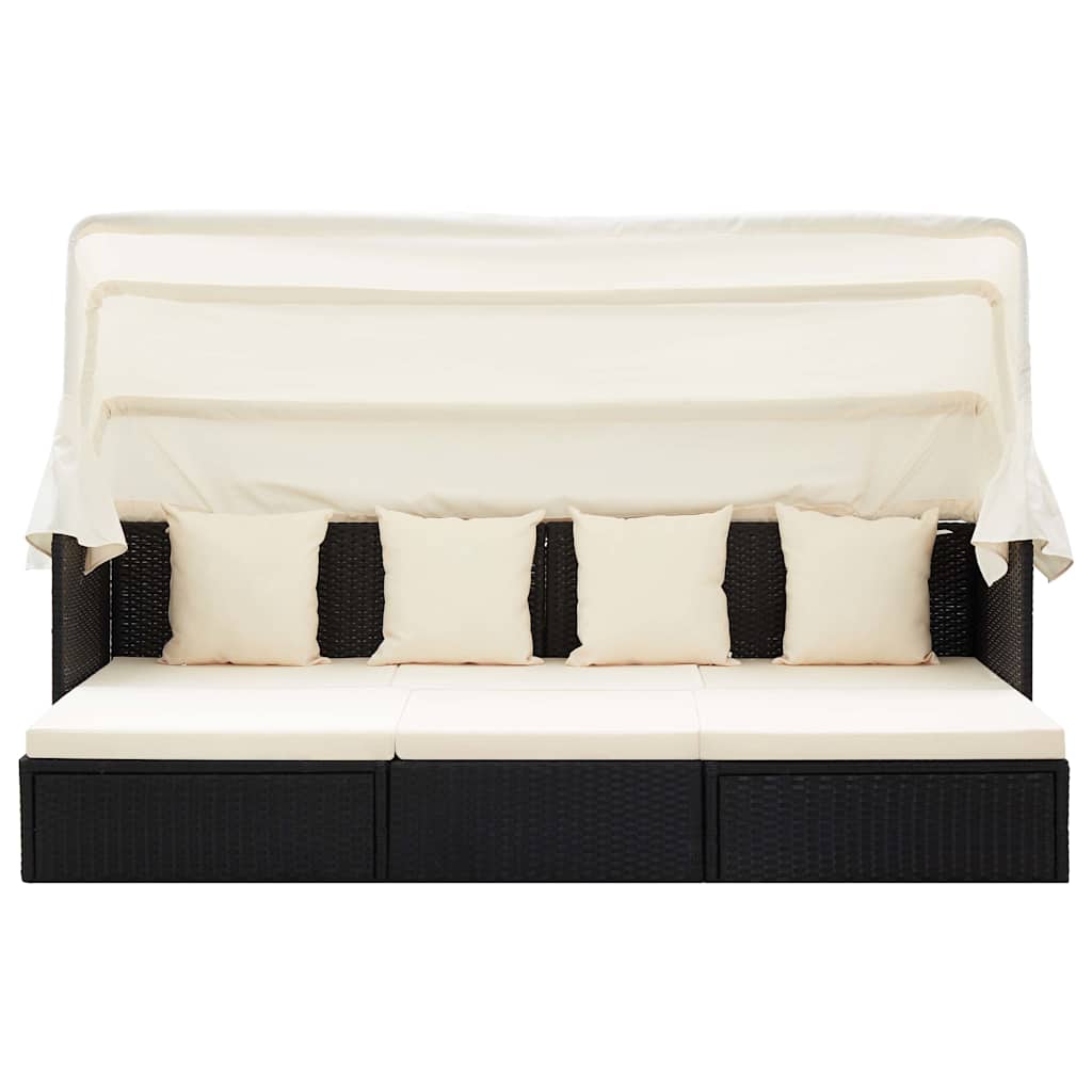 Garten-Sonneninsel mit Dach Schwarz Poly Rattan
