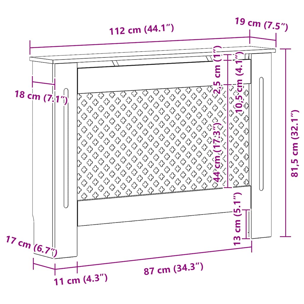Heizkörperverkleidungen 2 Stk. Weiß 112×19×81,5 cm MDF