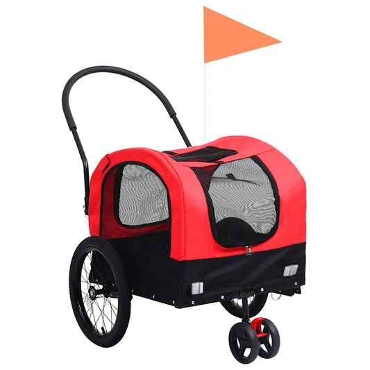 2-in-1 Fahrradanhänger für Hunde und Buggy Rot und Schwarz