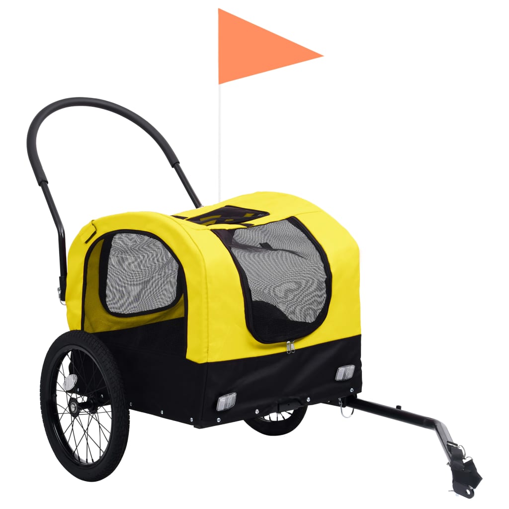 Remorque vélo 2 en 1 pour chiens et poussette jaune et noire