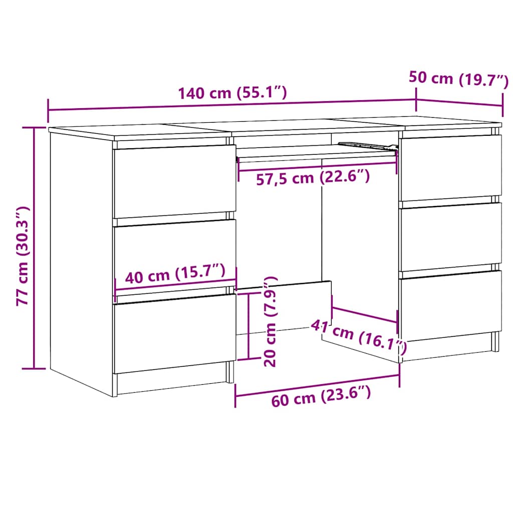 Bureau blanc 140x50x77 cm matière bois
