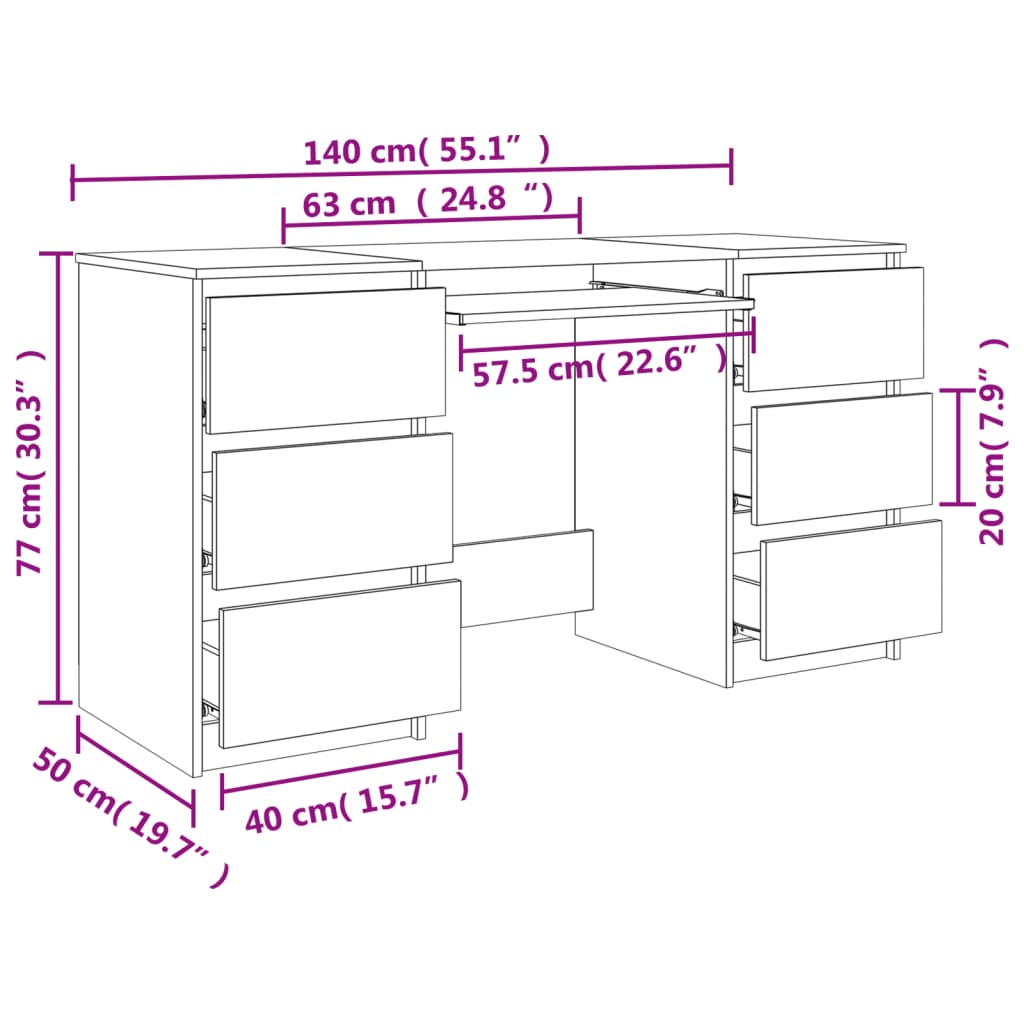 Bureau chêne Sonoma 140x50x77 cm matière bois