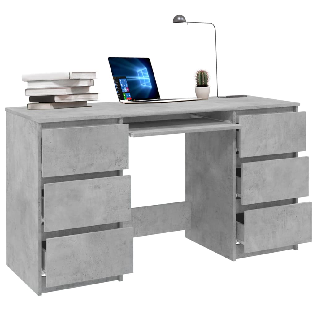 Bureau gris béton 140x50x77 cm en bois