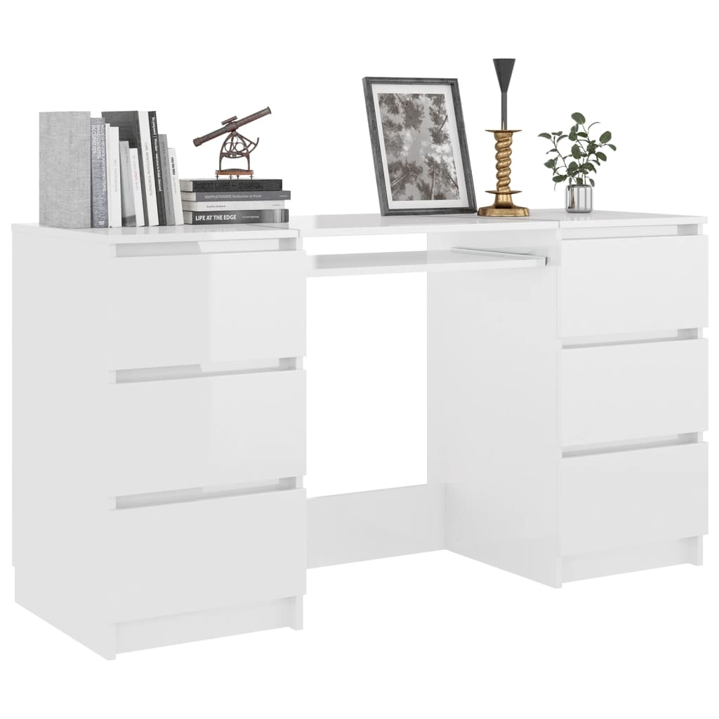 Bureau blanc brillant 140x50x77 cm en bois