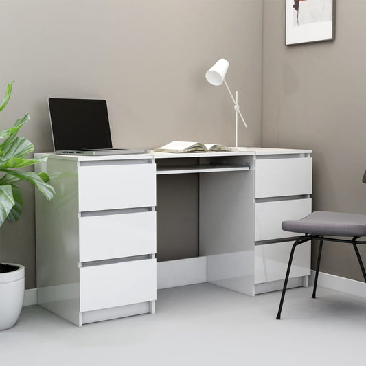 Bureau blanc brillant 140x50x77 cm en bois