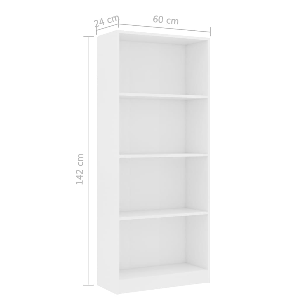Bibliothèque 4 compartiments blanc 60x24x142 cm en bois