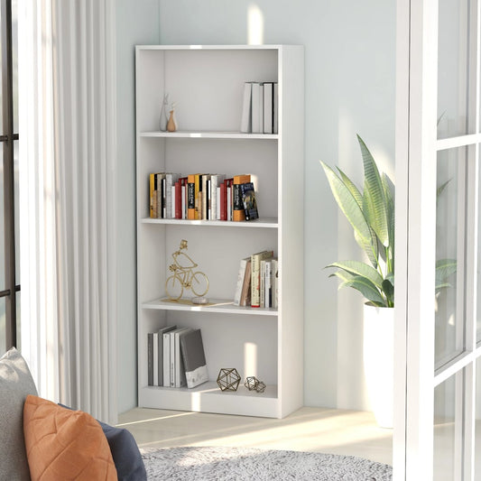 Bibliothèque 4 compartiments blanc 60x24x142 cm en bois