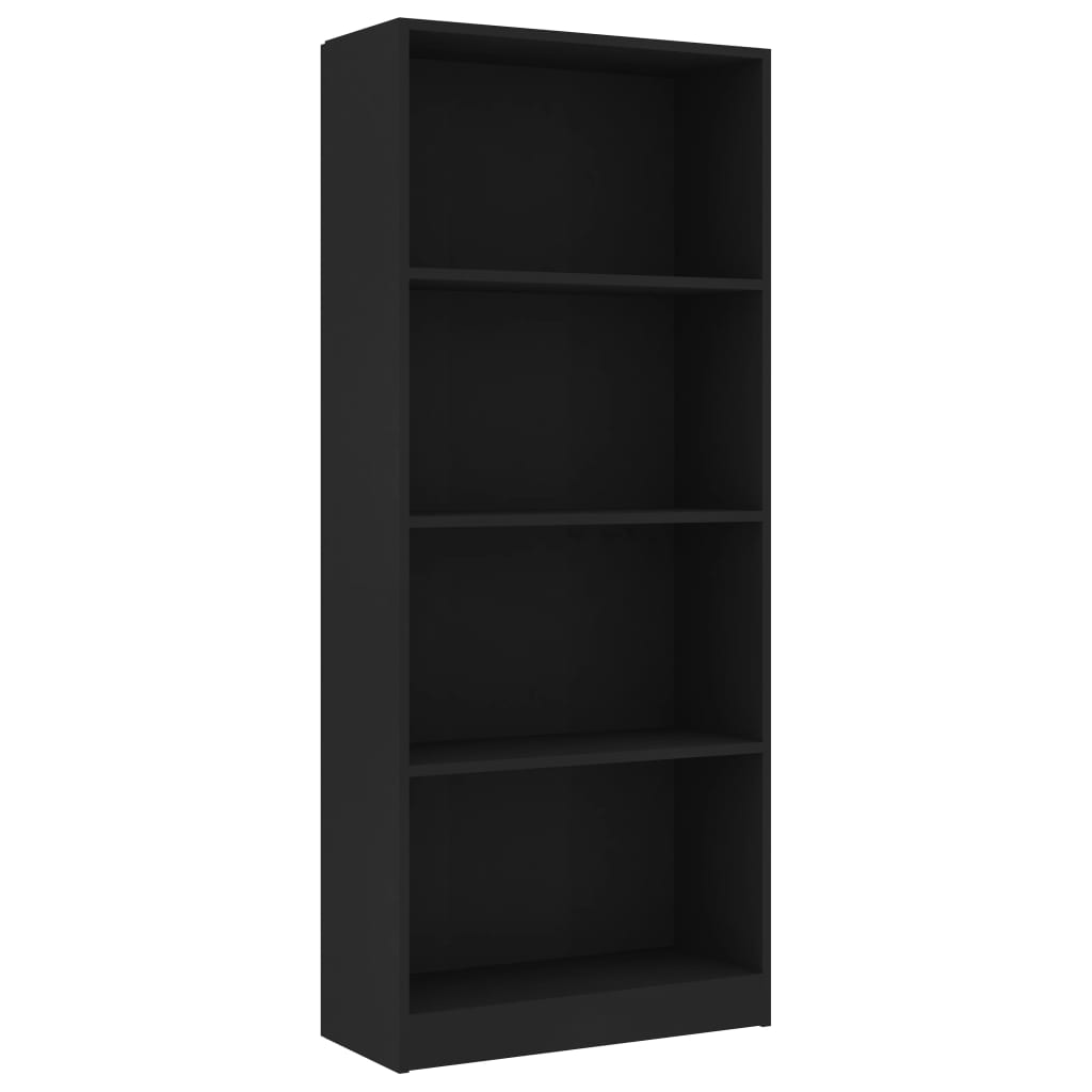 Bibliothèque 4 compartiments noir 60x24x142 cm en bois