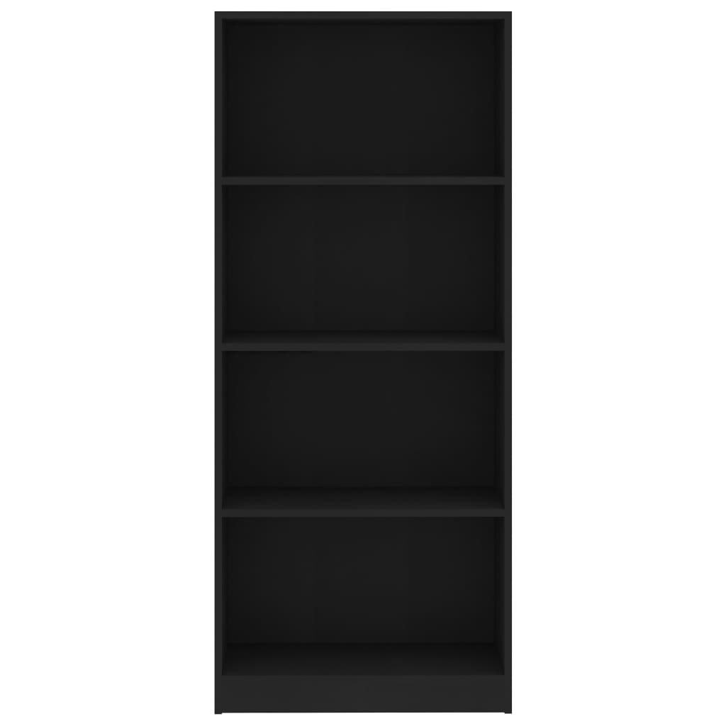 Bibliothèque 4 compartiments noir 60x24x142 cm en bois