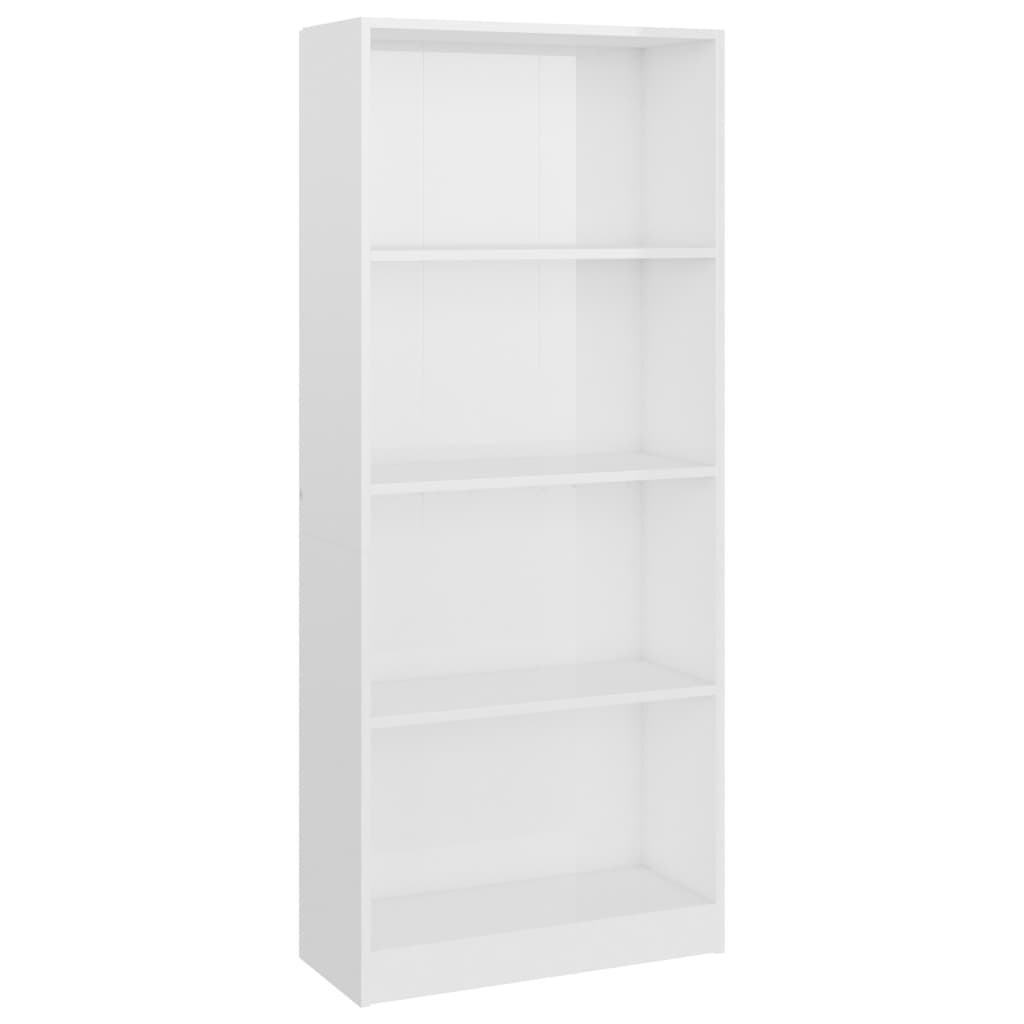 Bibliothèque 4 compartiments blanc brillant 60x24x142 cm en bois