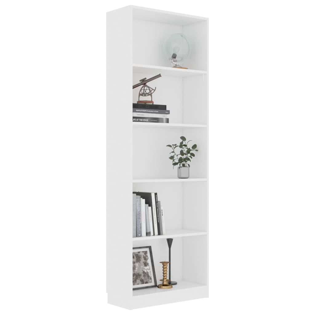 Bibliothèque 5 compartiments blanc 60x24x175 cm en bois