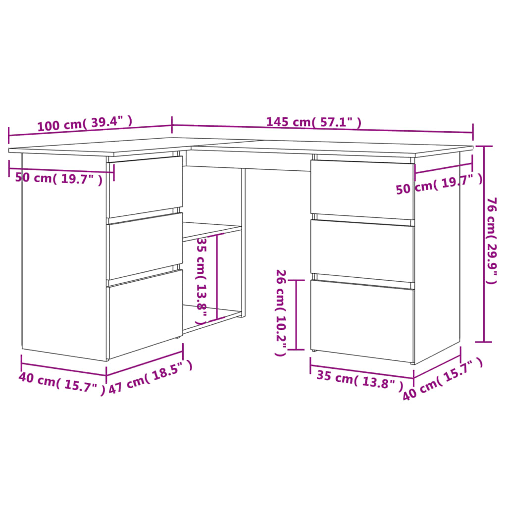 Bureau d'angle chêne Sonoma 145x100x76 cm matière bois