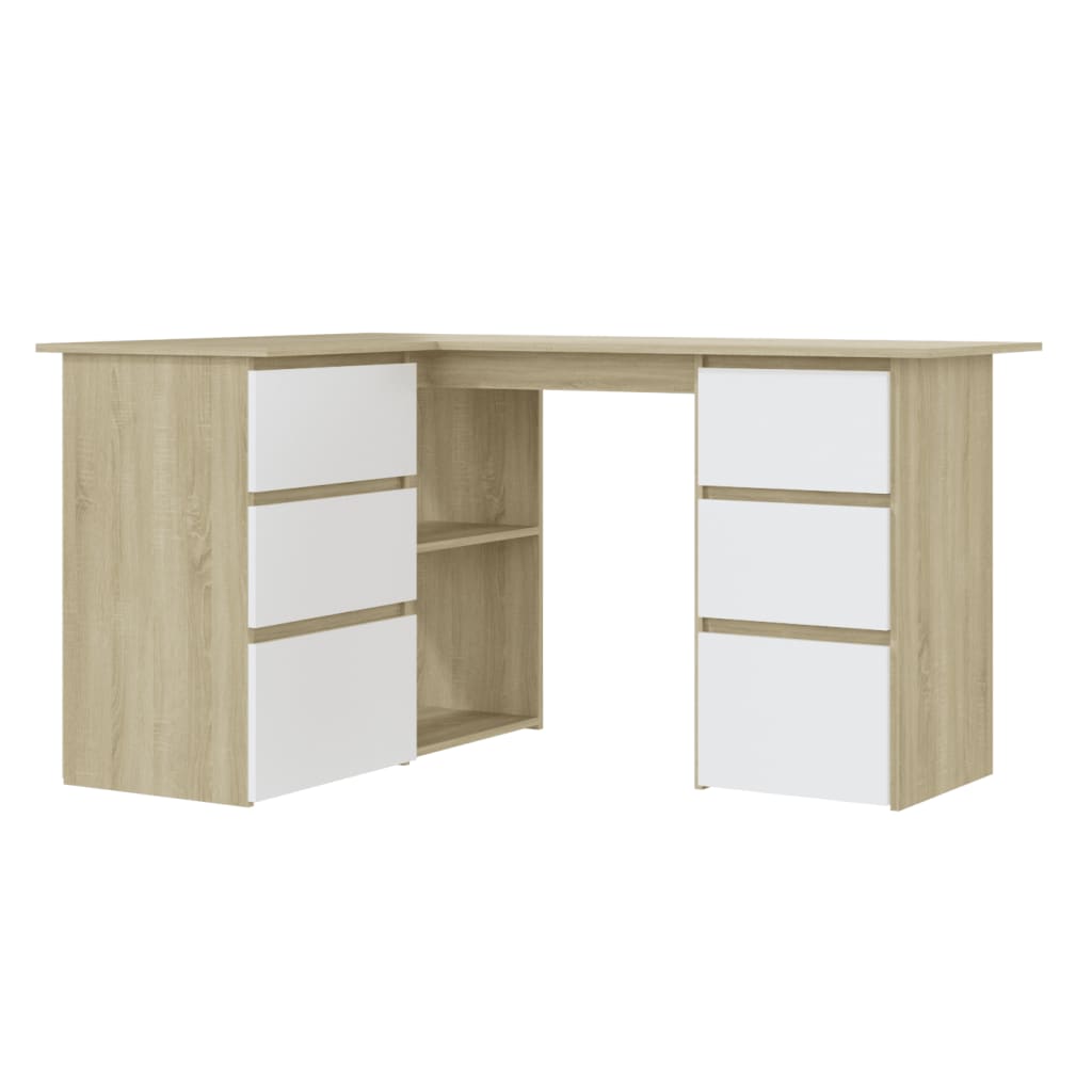 Eckschreibtisch Weiß Sonoma-Eiche 145x100x76 cm Holzwerkstoff