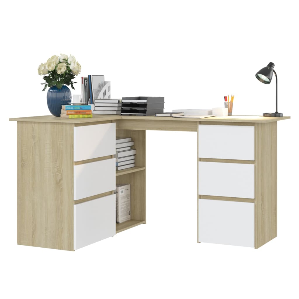Eckschreibtisch Weiß Sonoma-Eiche 145x100x76 cm Holzwerkstoff