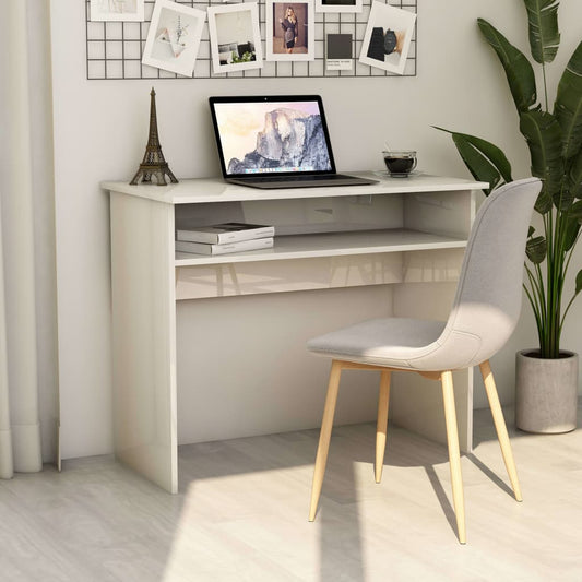 Bureau blanc brillant 90x50x74 cm en bois