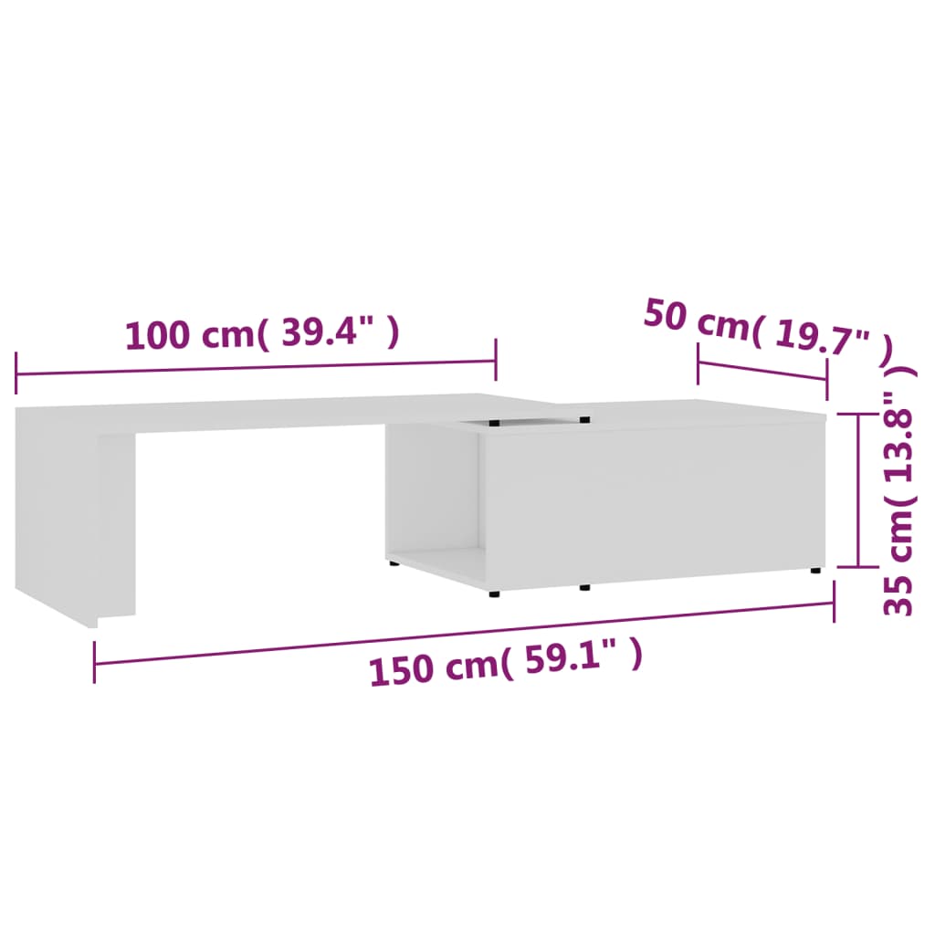 Table basse blanche 150x50x35 cm en bois
