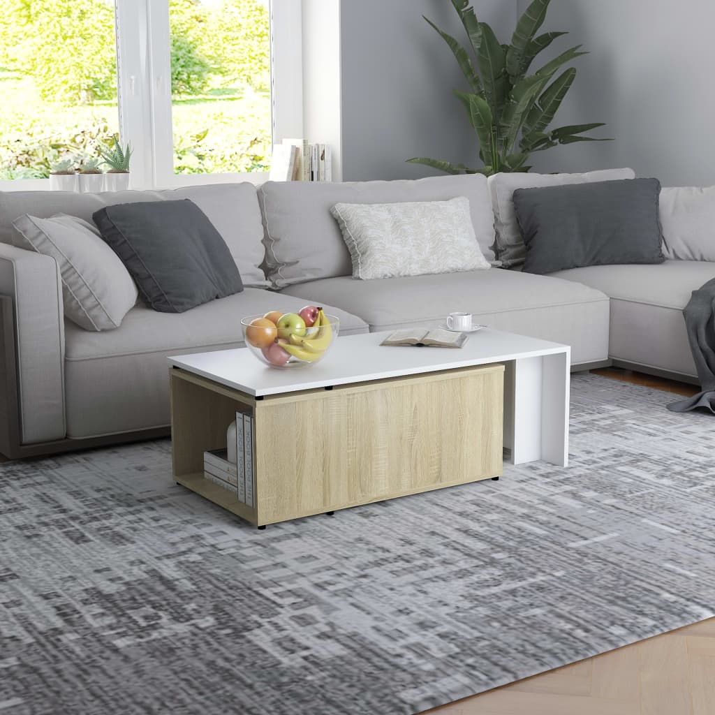 Couchtisch Weiß Sonoma-Eiche 150x50x35 cm Holzwerkstoff
