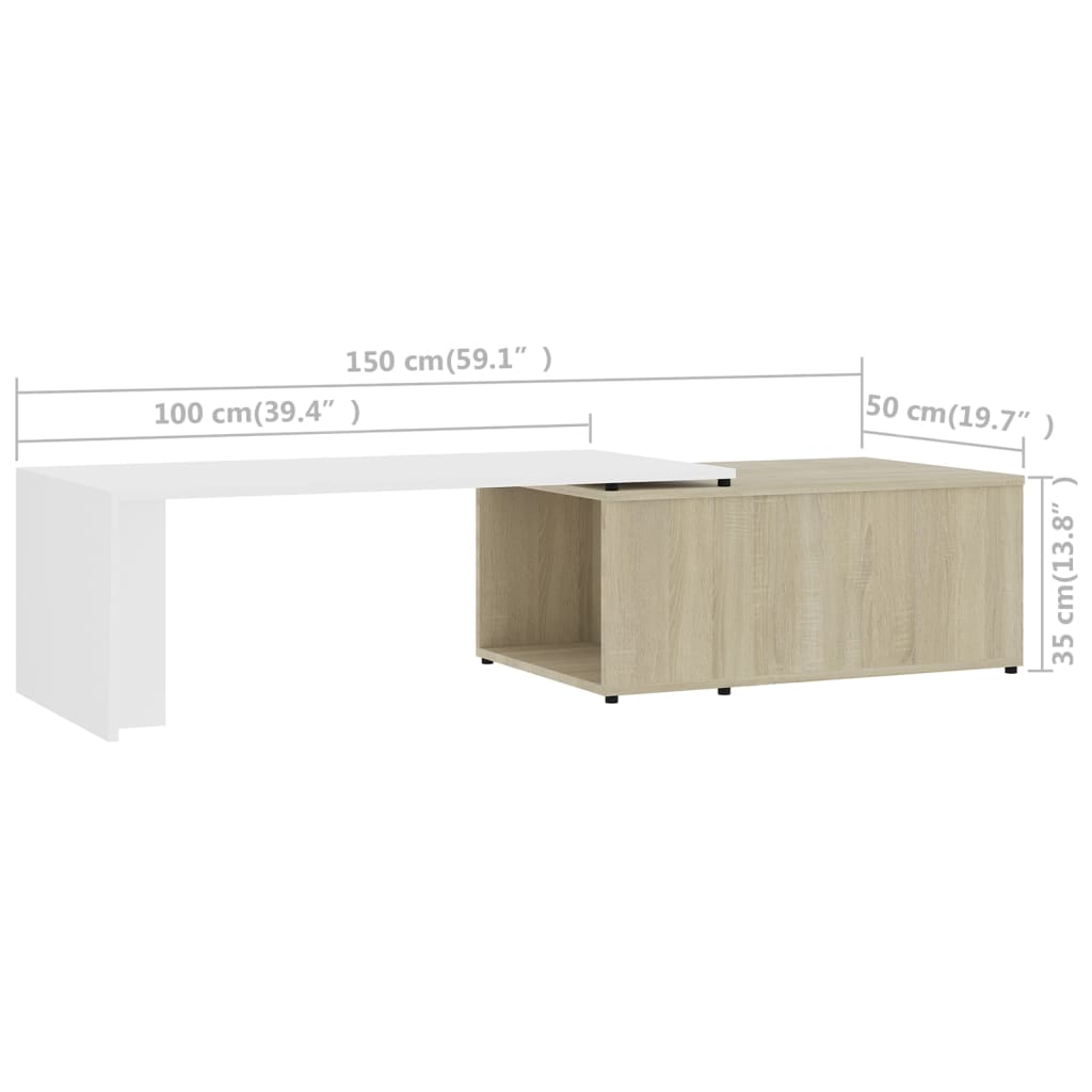 Couchtisch Weiß Sonoma-Eiche 150x50x35 cm Holzwerkstoff