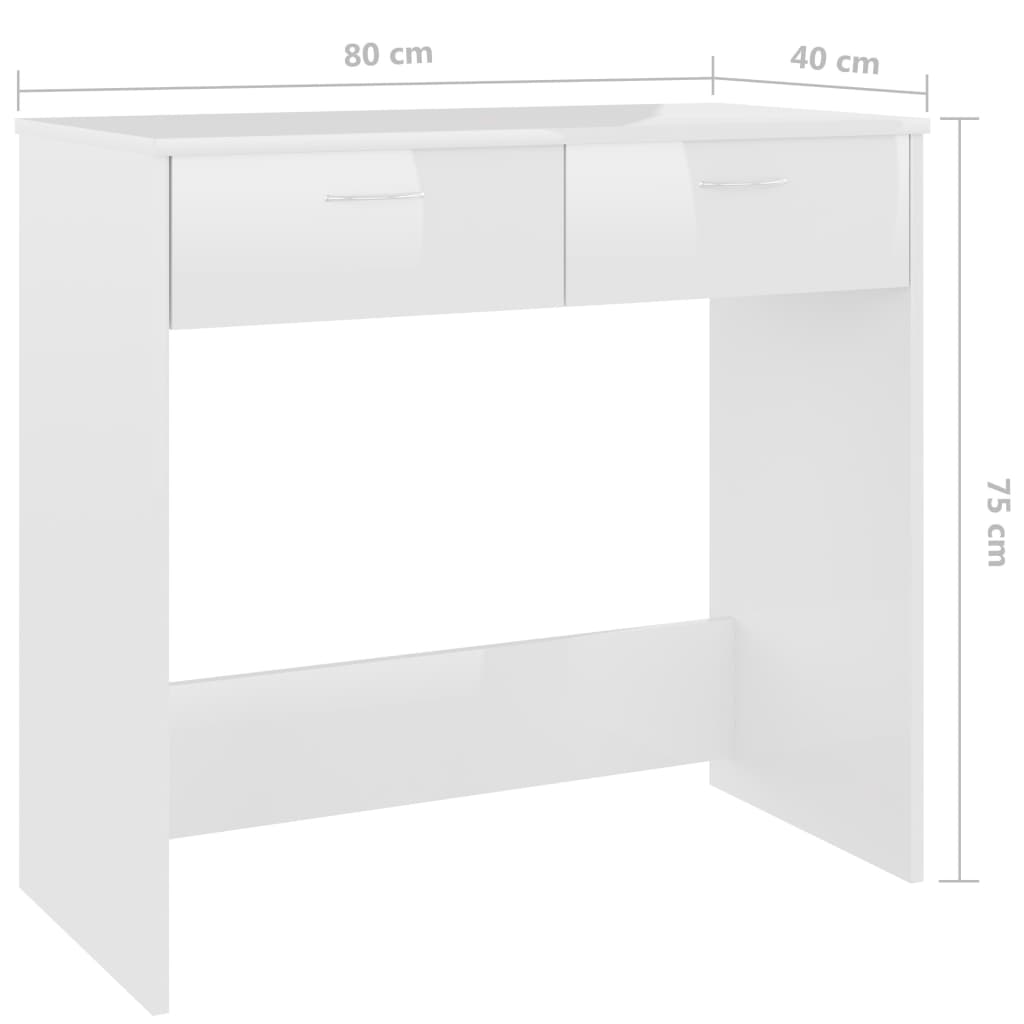 Bureau blanc brillant 80x40x75 cm en bois