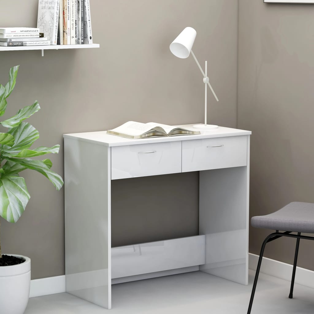 Bureau blanc brillant 80x40x75 cm en bois